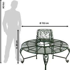 Zelená kovová dekoratívna záhradná lavica okolo stromu Ivonia - Ø 152*89 cm