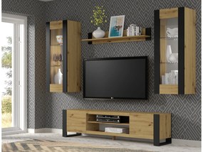 Závesná vitrína Montana (dub artisan + matná čierna). Akcia -20%. Vlastná spoľahlivá doprava až k Vám domov. 1085841