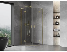 Mexen Mist L, štvrťkruhový sprchový kút s 2-krídlovými dverami, 90 x 90 cm, číre sklo, zlatý lesklý profil, 8A33L-090-090-50-00