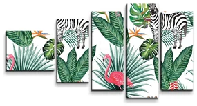 Sablio Obraz - 5-dílný Zebra a Plameniak - 100x60 cm