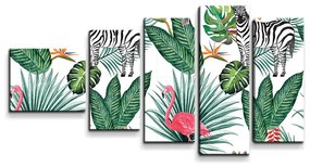 Sablio Obraz - 5-dílný Zebra a Plameniak - 100x60 cm