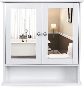 VASAGLE Kúpeľňová skrinka biela so zrkadlom 56x58 cm