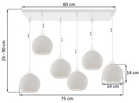 Závesné svietidlo Riffle Round, 6x biele sklenené tienidlo, w