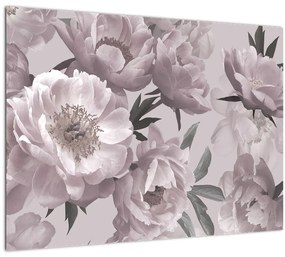 Sklenený obraz - Vintage kvety pivoniek (70x50 cm)
