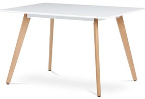 Jedálenský stôl DT-313 WT 120x80x74 cm, MDF, biely matný lak, masívny buk