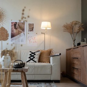 Klasická stojaca lampa oceľ s bielym nastaviteľným tienidlom - Ladas