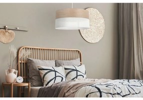 Závesné svietidlo Wood, 1x béžová dubová dýha/biele PVC tienidlo, (fi 44cm)