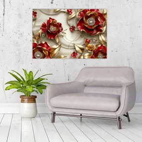 Obraz - 3D Červeno-zlaté kvety (90x60 cm)
