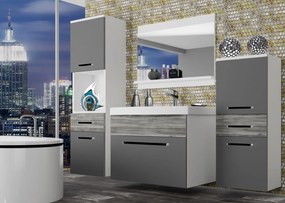 Kúpeľňový nábytok Belini šedý matný / šedý antracit Glamour Wood + umývadlo + zrkadlo  ROD M 5/0/W/SRGW/0/ZW
