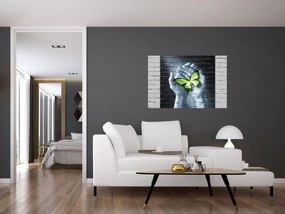 Obraz - Zelený motýľ v stene (90x60 cm)