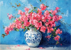 Sklenený obraz - Váza ružových kvetov (70x50 cm)