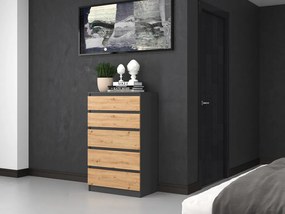 Komoda Musecalo 4 (antracit + dub artisan). Akcia -18%. Vlastná spoľahlivá doprava až k Vám domov. 1132795