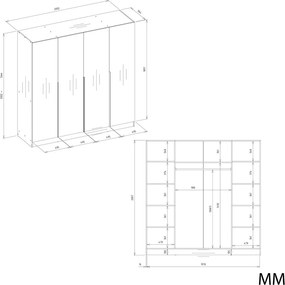 Šatní skříň Senso 4D 200 cm bílá/černá