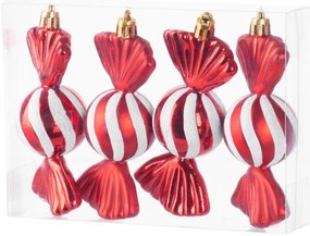 Ozdoba MagicHome Vianoce, sada, 4 ks, 11,5 cm, cukríky, červené, na vianočný stromček