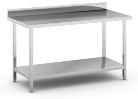 Nerezový pracovný stôl s policou a ohrádkou, 1500 x 700 x 850 mm
