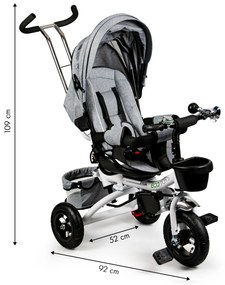 360° Sivá Delux otočná trojkolka so strieškou ECOTOYS