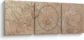 Obraz - Kreslené kvety (s hodinami) (90x30 cm)