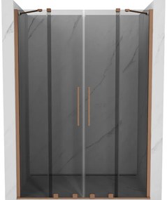 Mexen Velar Duo, posuvné sprchové dvere do otvoru 140 cm, 8mm šedé sklo, medená matná, 871-140-000-42-65