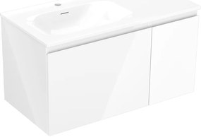 Mexen Orio, kúpeľňová skrinka 90 cm s umývadlom Vela ľavá, 1S, 1D, biela lesklá, 91A13-09047-3-BBFF00-W23L00