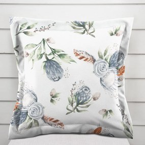 Biante Bavlnená obliečka na vankúš s lemom Sandra SA-707 Modré kvety Protea na bielom 60 x 60 cm