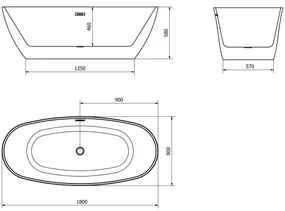 Mexen Eris, voľne stojaca vaňa 180 x 80 cm, biela, zlatý matný prepad, 53441808000-55