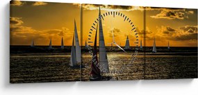 Obraz jachty v západe slnka (s hodinami) (90x30 cm)