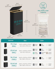 65l koš na prádlo s viečkom, úzky dizajn, 42 × 22,5 × 70,5 cm, čierny