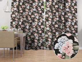 Biante Bavlnený záves Sandra SA-449 Modro-ružové kvety na čiernom 150x220 cm