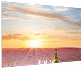Obraz levanduľového poľa a vína (90x60 cm)