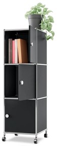 Kovová skrinka na kolieskach »CN3« s 3 dvierkami, čierna