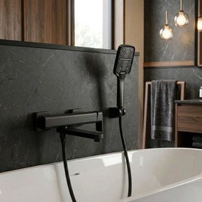 Rea Arlo, vaňová batéria s ručnou sprchovou súpravou, čierna matná, REA-B4590