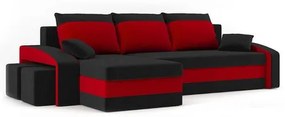 Rozkladacia rohová sedacia súprava s taburetkami Hewlet Čierna/červená Ľavá