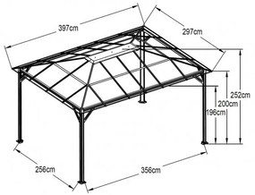 Záhradný altánok 3,97 x 2,97 m hliník / polykarbonát Dekorhome Dymovo hnedá (bronz)