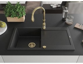 Mexen Leo, 1-komorový granitový drez 900x500x190 mm a drezová batéria Savita, čierna-strieborná metalíza, 6501-73-672601-50