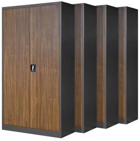 Sada 4x kovová kancelárska skriňa JAN, 900 x 1850 x 400 mm, Eco Design: antracitová/ orech