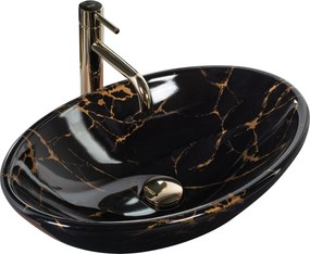 Rea Pamela Black Marble Shiny, umývadlo na dosku 530x330x150 mm, čierna lesklá-vzor black marble, REA-U5067