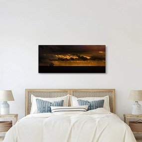 Obraz plachetnice pri západe slnka (120x50 cm)