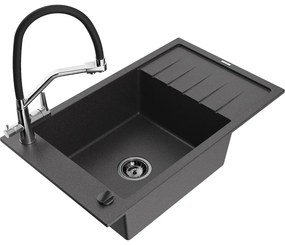 Mexen Elias, 1-komorový granitový drez 795x480x200 mm a drezová batéria Duo, čierna škvrnitá, 6511-76-671701-07-B