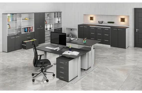 Kombinovaná kancelárska skriňa PRIMO GRAY, dvere na 4 poschodia, 800 x 420 x 2128 mm, sivá/grafit