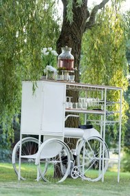 Biely antik retro bar bicykel na poháre a 9 fliaš vína - 173*64*119 cm