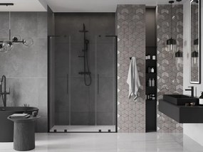 Mexen Velar L Duo, posuvné sprchové dvere do otvoru 160 cm, 8mm číre sklo, čierna matná, 871-160-003-02-70