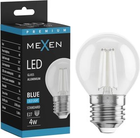 Mexen Vintis, LED filamentová žiarovka E27, G45, 4 W, modrá, číra, L156-E27-04XX-47