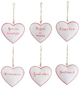 Sada 6ks bielych srdiečok s nápismi - 10,5 * 10 * 2 cm