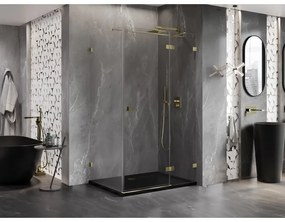 Mexen Lunar T, výklopný sprchový kút pravý 135 x 120 cm, 8mm číre sklo, zlatý profil, 834T-135-120-50-00-P