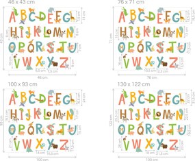 Farebná abeceda textilné znovu prilepiteľné nálepky na stenu hárok 76 x 71 cm