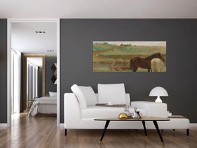 Obraz - Edgar Degas, Horses in a Meadow, reprodukcia (120x50 cm)