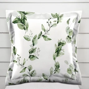 Biante Bavlnená obliečka na vankúš s lemom Sandra SA-422 Zelené listy na bielom 50 x 60 cm