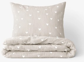 Goldea krepové posteľné obliečky - srdiečka na latte 140 x 200 a 70 x 90 cm