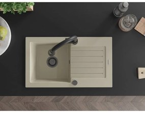 Mexen Pablo, 1-komorový granitový drez 752x436x161 mm a drezová batéria Elia, béžová, 6510-69-670101-70