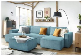 Svetlomodrý menčestrový taburet Nihad – Bobochic Paris